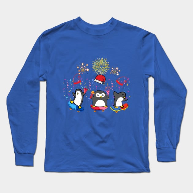 The gang cute penguins,Christmas Penguin face mask, Penguins face mask. Long Sleeve T-Shirt by DakhaShop
